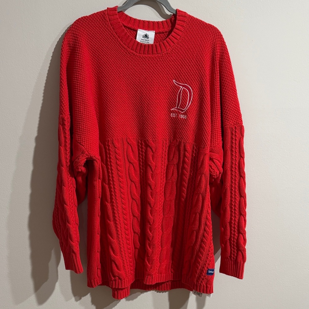 Disneyland Resort Large Spirit Red Cable Knit Jersey Crewneck Pullover‎ Sweater - Picture 4 of 16